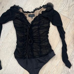 Barely worn mesh rouched black bodysuit by majorelle
